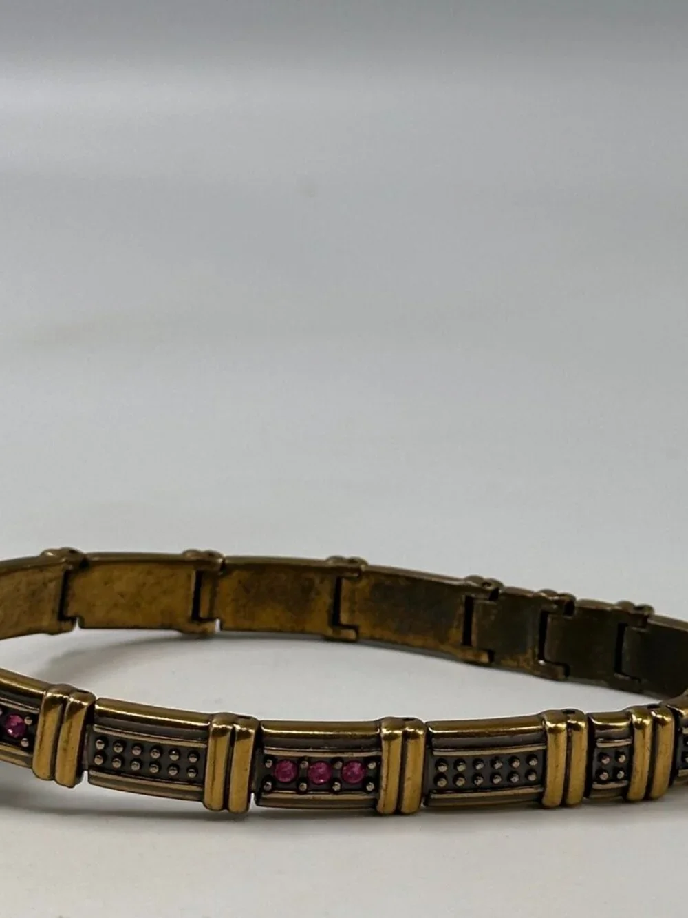 Adolfo Watch Women Gold Tone Pink Rhinestone Accents Small Dial New Battery 7.5